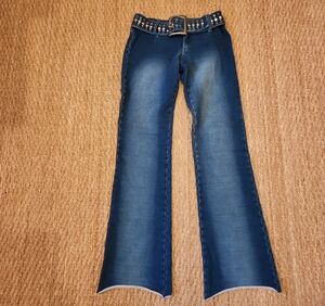 Blue Flare Jeans with Studded Belt Size 28